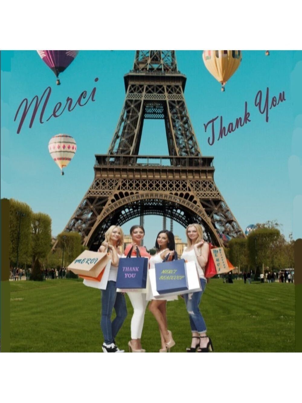 100 (2x2 Inch) Square Stickers, Eiffel Tower, Full Color, High Gloss, Thank You - Picture 3 of 3